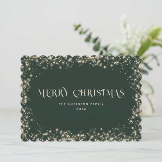 Groene Sparkly Snowy Merry Christmas Kaart (Staand voorkant)