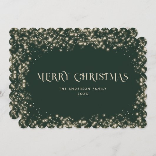 Groene Sparkly Snowy Merry Christmas Kaart (Voorkant / Achterkant)