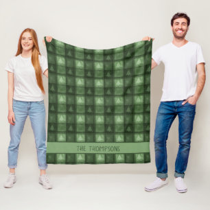Groene sparrenboom geruit met aangepaste naam Kers Fleece Deken