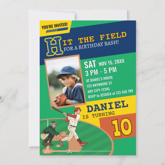 Groene speelse honkbal sporten kinderen verjaardag kaart (Voorkant)