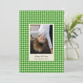 Groene speelse met de hand getekende geruite foto feestdagenkaart (Staand voorkant)