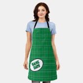 Groene speldag met patroonpatronen schort (Gedragen)