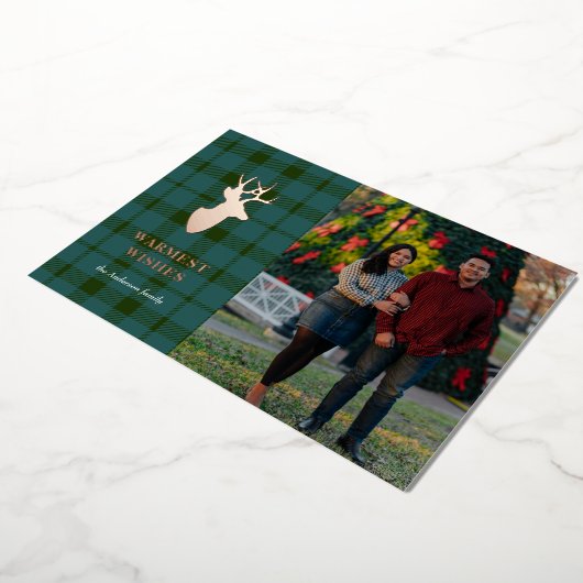 Groene spelden en Roos Gold Deer Folie Kaart (Gedraaid)