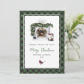 Groene speldenkerskaarten met Waterverf Feestdagenkaart (Staand voorkant)