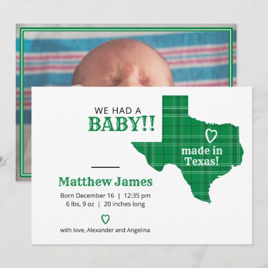 Groene speldenkplaat gemaakt in Texas Horizontale  Aankondiging (Voorkant / Achterkant)