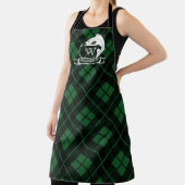 Groene speldenvis en haak-monogram schort (Insitu)