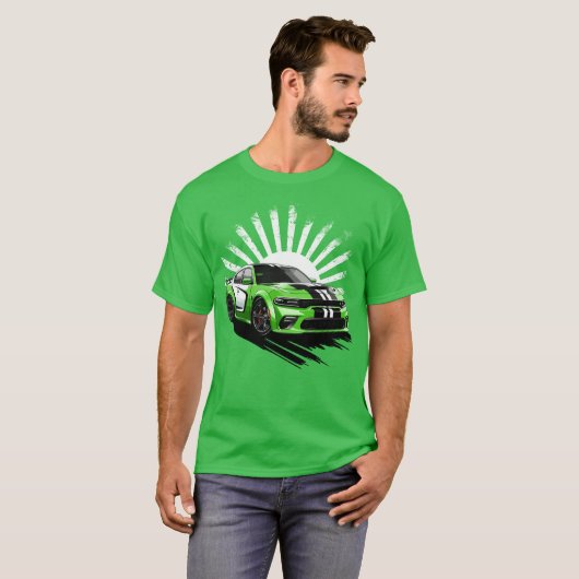 Groene Spier Auto Turbo Sport Race Auto T-shirt (Voorkant volledig)