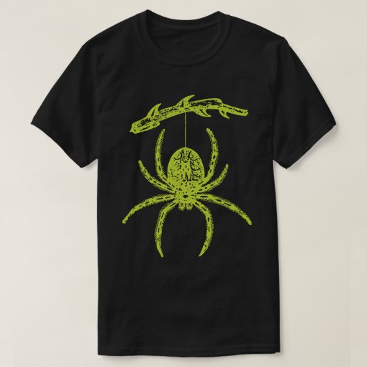 Groene spin die van Tak T-shirt hangt (Design voorkant)