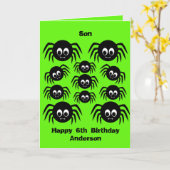 Groene Spin Halloween Verjaardag Zoon Kaart (Gele Bloem)