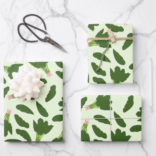 Groene spinazie leest patroon inpakpapier vel (Voorkant)