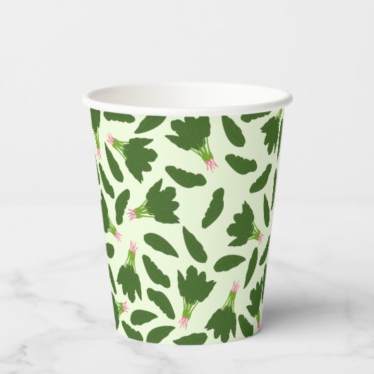 Groene spinazie leest patroon papieren bekers (Achterkant)