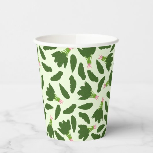 Groene spinazie leest patroon papieren bekers (Links)