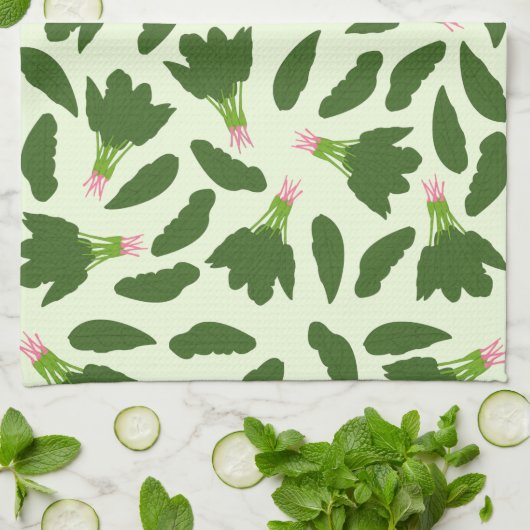 Groene spinazie leest patroon theedoek (Gevouwen)