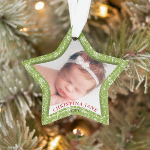 Groene Spiraal Baby's Eerste Kerst Foto Ster Ornament