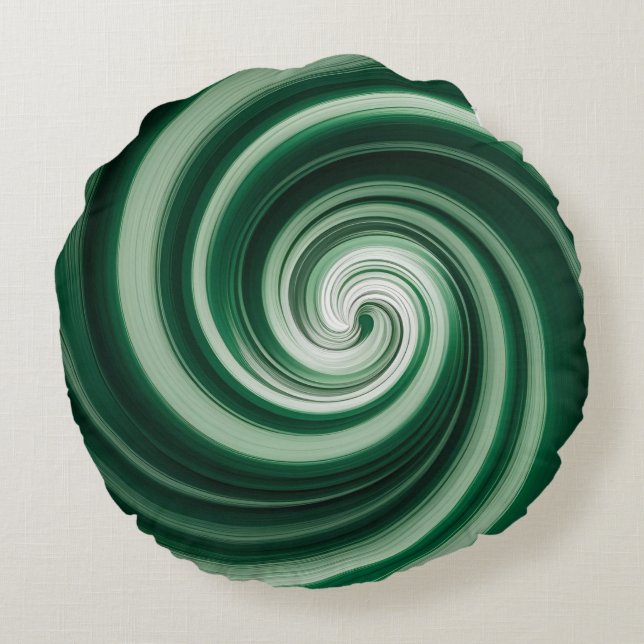 Groene spiraalvormige wervel abstract ronde kussen (Achterkant)