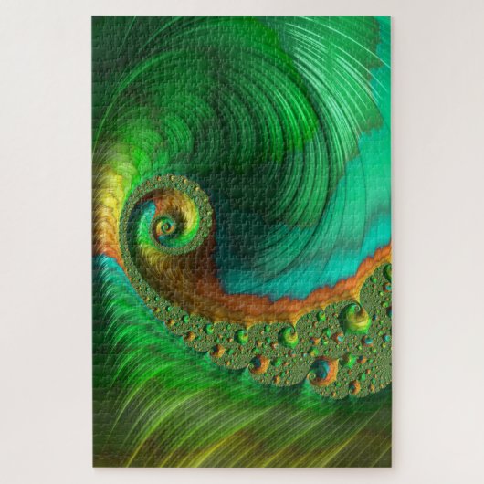 Groene spirale nautische golfholografische fractal legpuzzel (Verticaal)