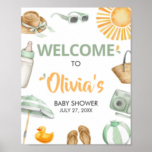 Groene Splish Splash Baby shower Welkom Poster (Voorkant)