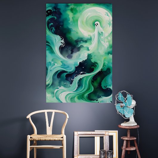 Groene spookachtige figuur met maan perfect poster