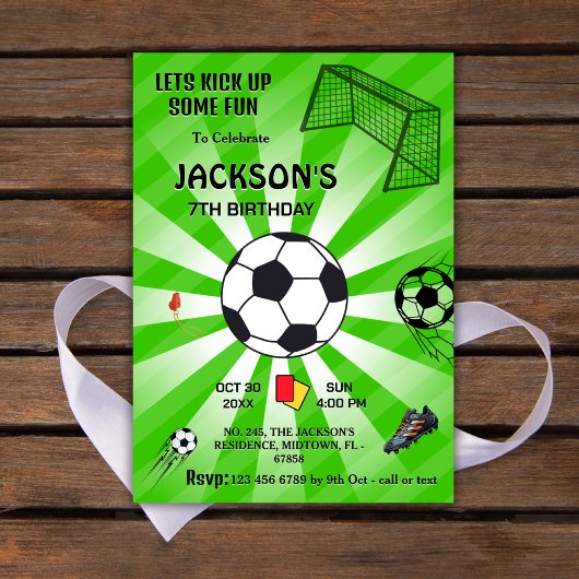 Groene sport bal voetbal thema moderne 7e verjaard kaart