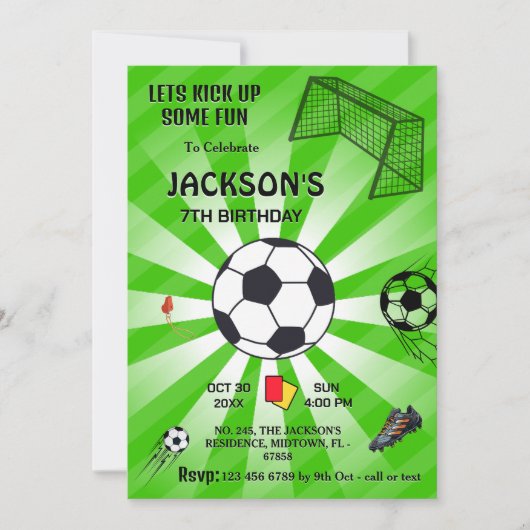 Groene sport bal voetbal thema moderne 7e verjaard kaart (Voorkant)