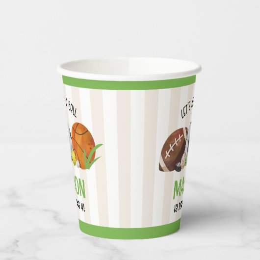 Groene Sport Football Basketbal Verjaardagsfeest Papieren Bekers (Links)