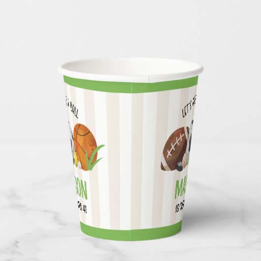 Groene Sport Football Basketbal Verjaardagsfeest Papieren Bekers (Rechts)