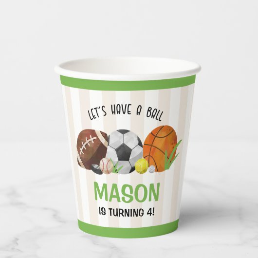 Groene Sport Football Basketbal Verjaardagsfeest Papieren Bekers