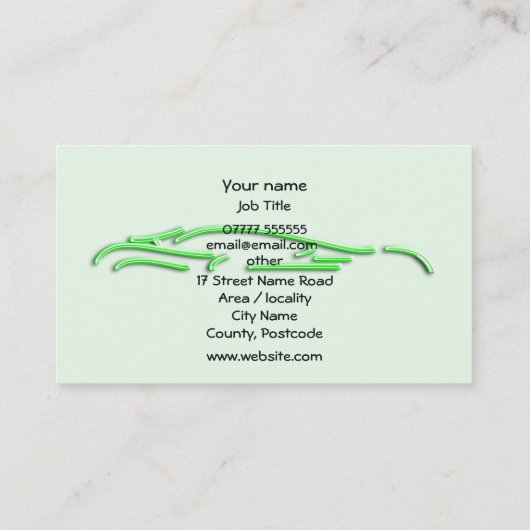 Groene Sportauto-Logo, neongloed-effect Visitekaartje (Achterkant)