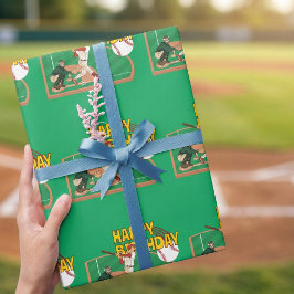 Groene Sportieve Baseball Verjaardag Party Gift Cadeaupapier