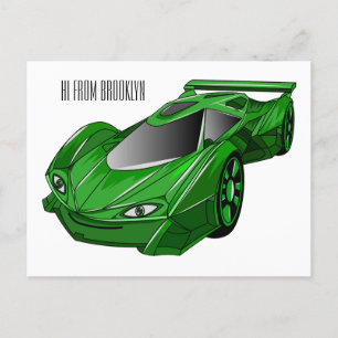 Groene sportwagen met luchtfolie briefkaart
