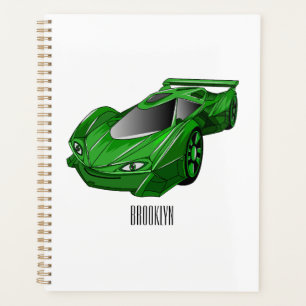 Groene sportwagen met luchtfolie planner