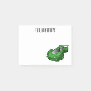 Groene sportwagen met luchtfolie post-it® notes