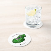 Groene sportwagen met luchtfolie ronde kartonnen onderzetter (Insitu)