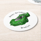 Groene sportwagen met luchtfolie ronde kartonnen onderzetter (Gebogen)