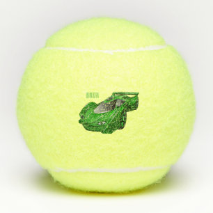 Groene sportwagen met luchtfolie tennisballen