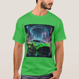 Groene sportwagen op Rainy Neon Street T-shirt