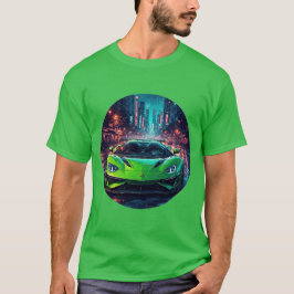 Groene sportwagen op Rainy Neon Street T-shirt