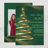 Groene sprankle kerstboom bruiloft uitnodiging (Voorkant / Achterkant)
