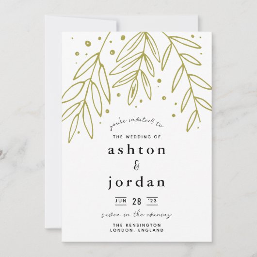 Groene Sprigs Botanical Wedding Kaart (Voorkant)