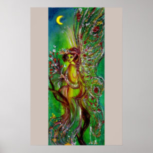 GROENE SPROOKJESFIGUUR MET GOUDEN GLINSTERINGEN IN POSTER
