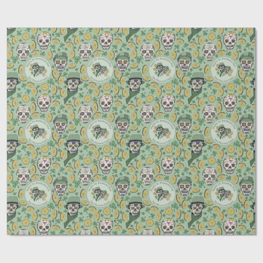 Groene St Patrick's Day Ierse Suikerschedel Custom Cadeaupapier (Vlak)