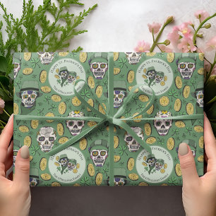 Groene St Patrick's Day Ierse Suikerschedel Custom Cadeaupapier