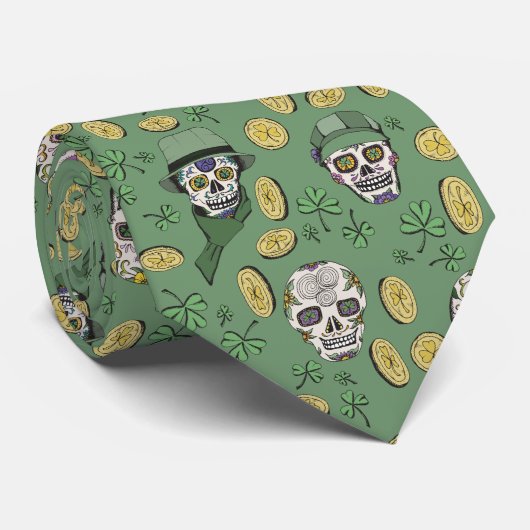 Groene St Patrick's Day Ierse Suikerschedel Custom Stropdas (Opgerold)