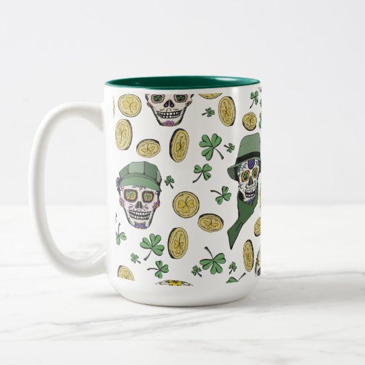 Groene St Patrick's Day Ierse Suikerschedel Custom Tweekleurige Koffiemok (Links)