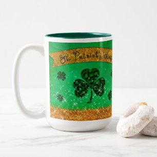 Groene St. Patrick's Day met Shamrock en Glitter Tweekleurige Koffiemok