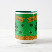 Groene St. Patrick's Day met Shamrock en Glitter Tweekleurige Koffiemok (Center)