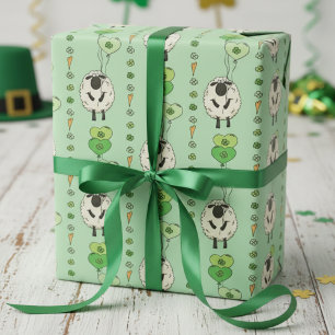 Groene St. Patrick's Day Schaap & Klavertje Ballon Cadeaupapier