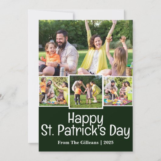 Groene St. Patrick's Day Shamrocks familie 4 foto Feestdagenkaart (Voorkant)