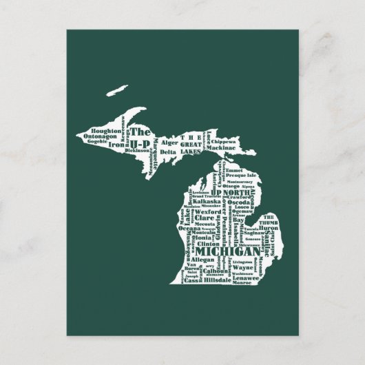 Groene staat van Michigan steden Briefkaart (Voorkant)