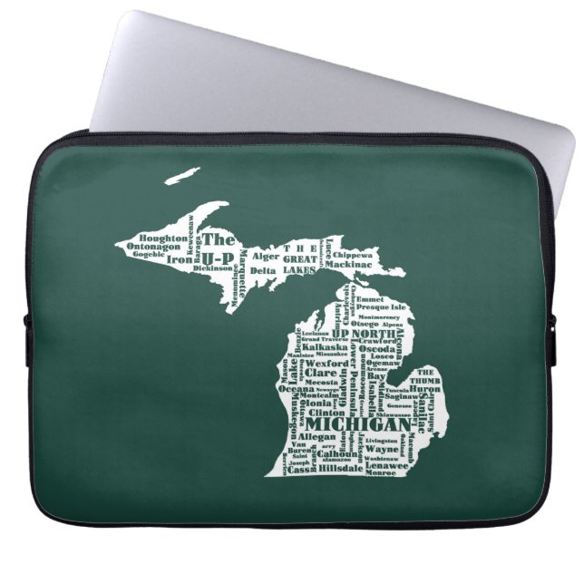 Groene staat van Michigan steden Laptop Sleeve (Voorkant)